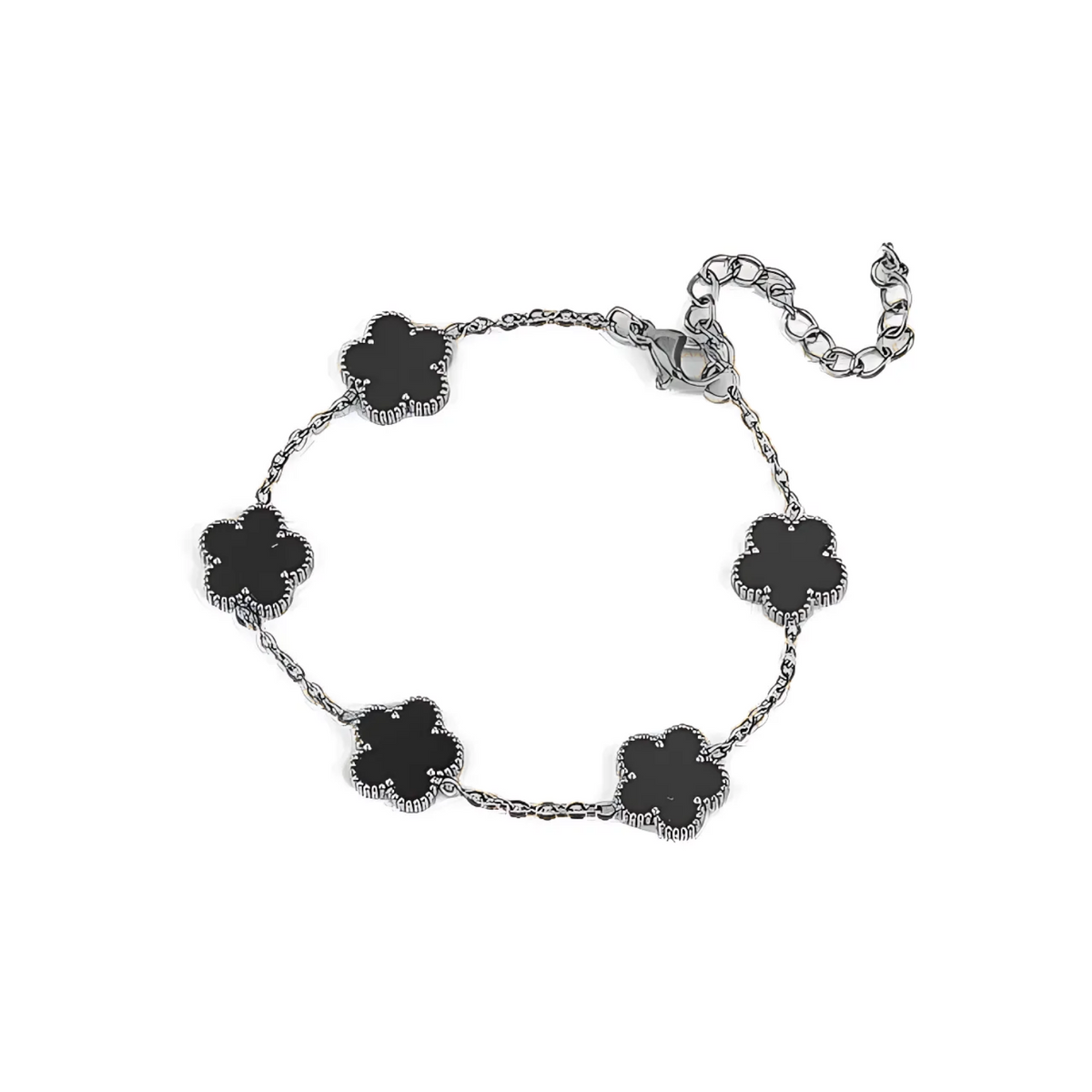 Stainless steel bracelet with clover design, symbolizing luck and elegance, suitable for everyday wear or special occasions.
