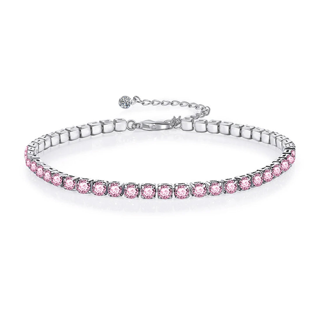 Pink Ice Elegance Tennis Chain Bracelet with Pink Crystals