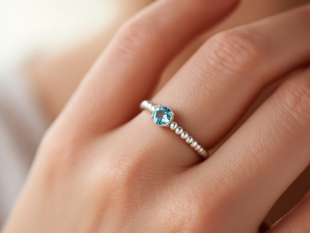 March Birthstone Beaded Ring