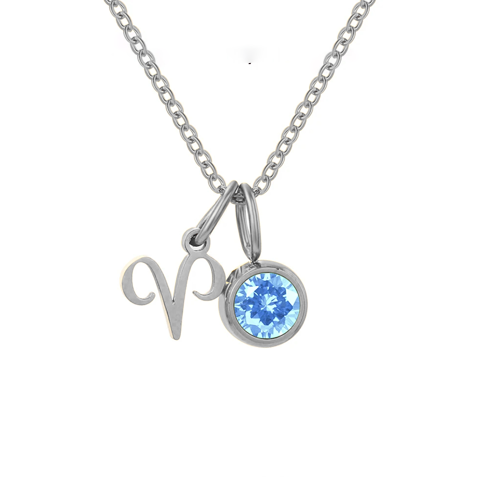 March Birthstone Necklace - silver