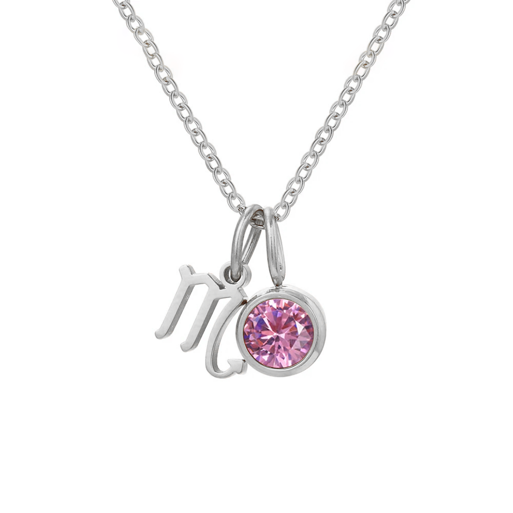 October Birthstone Necklace - Silver