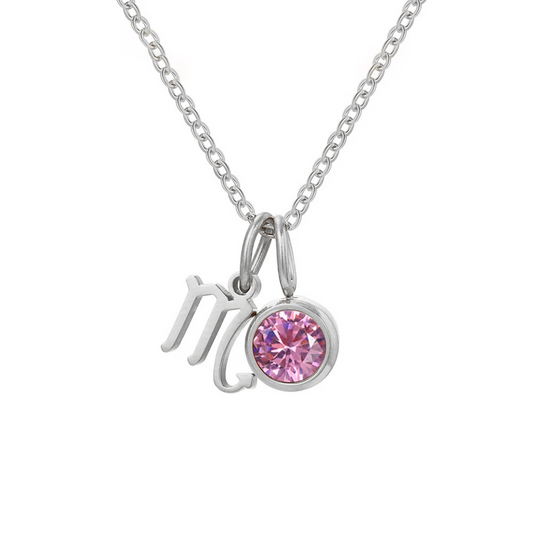 October Birthstone Necklace - Silver