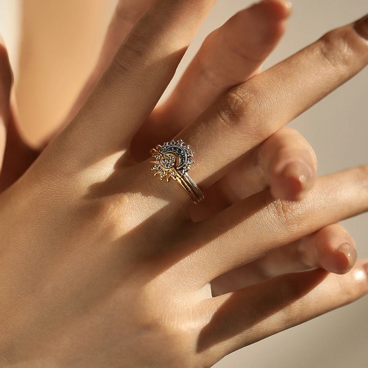 Sun & Moon Ring Set on a Model